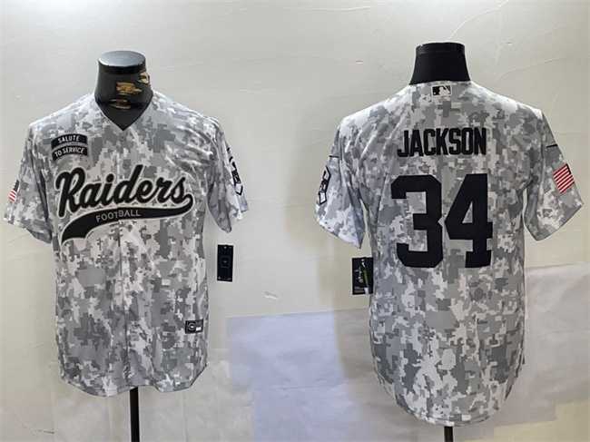 Men%27s Las Vegas Raiders #34 Bo Jackson 2024 Arctic Camo Salute To Service Stitched Baseball Jersey->las vegas raiders->NFL Jersey